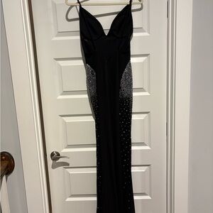 Jovani Black Maxi Dress with Silver Accents